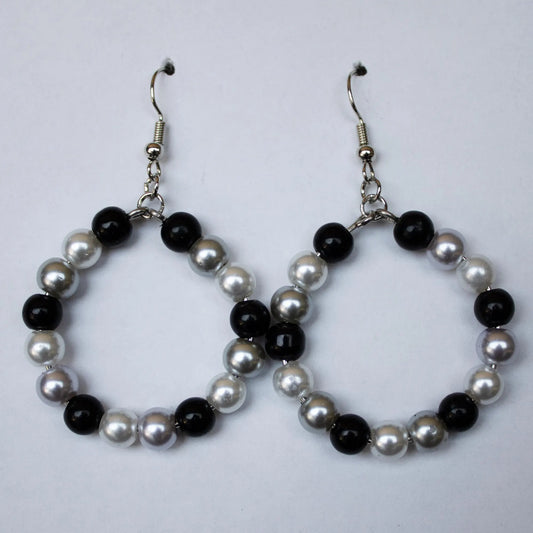 Black and Silver Round Earrings