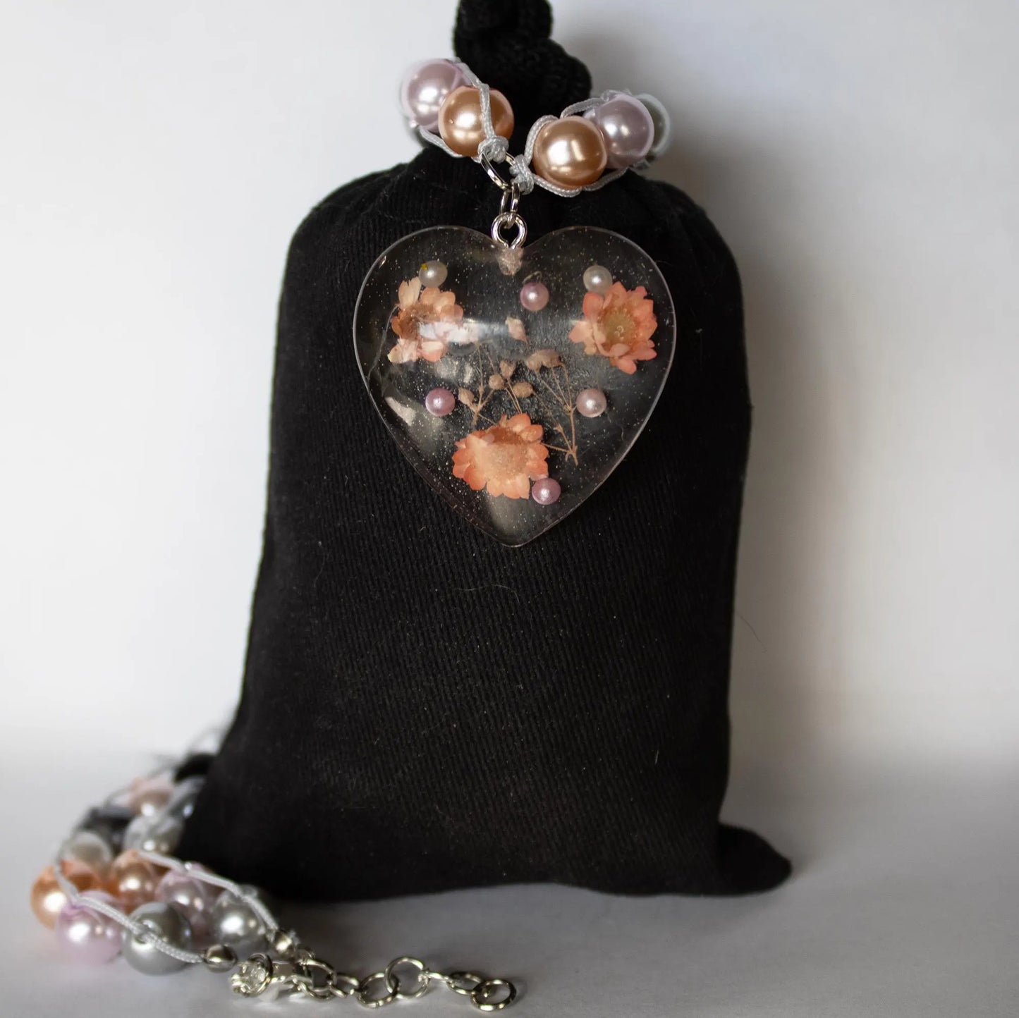 Clear Flower Heart Necklace