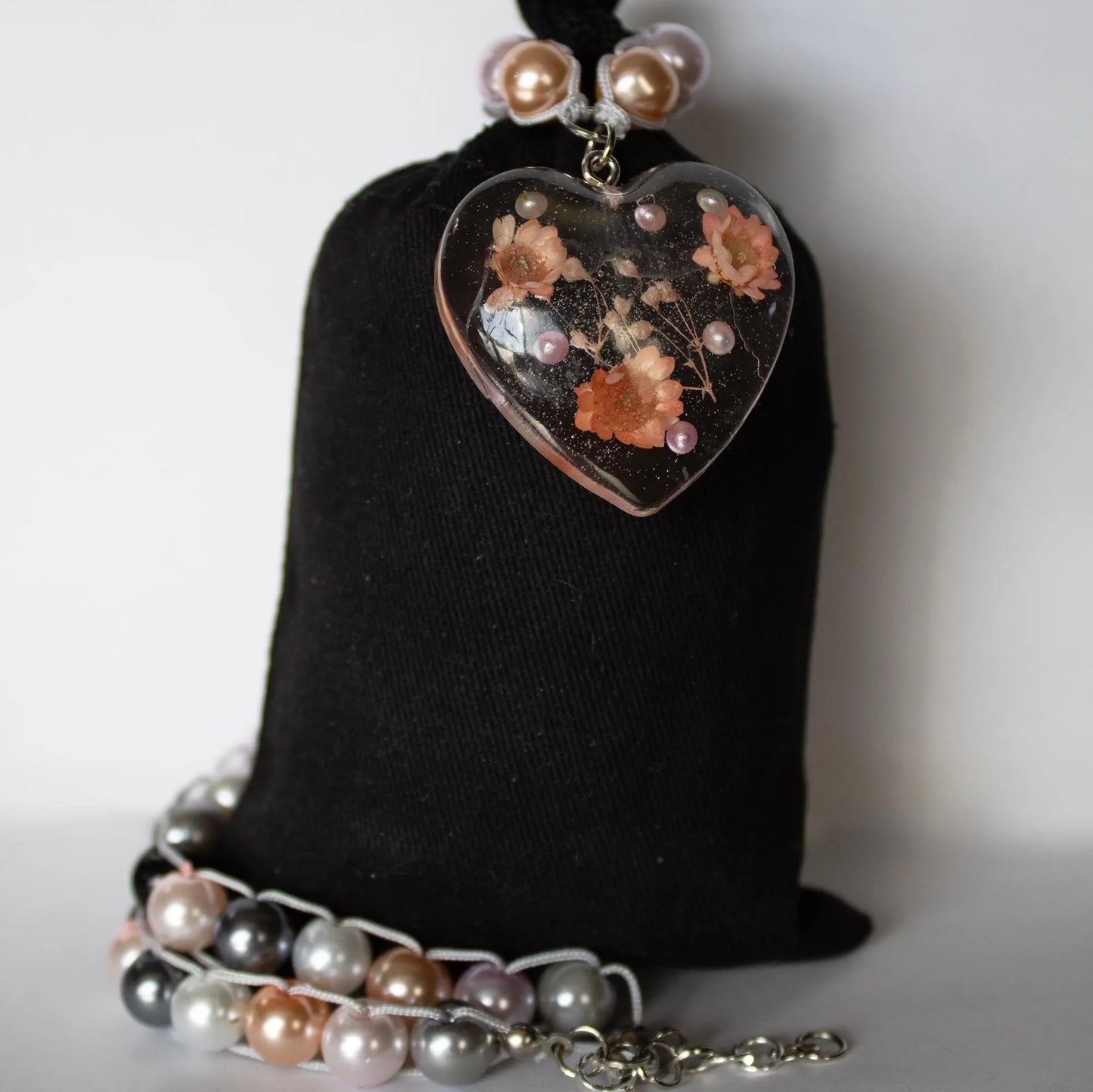 Clear Flower Heart Necklace