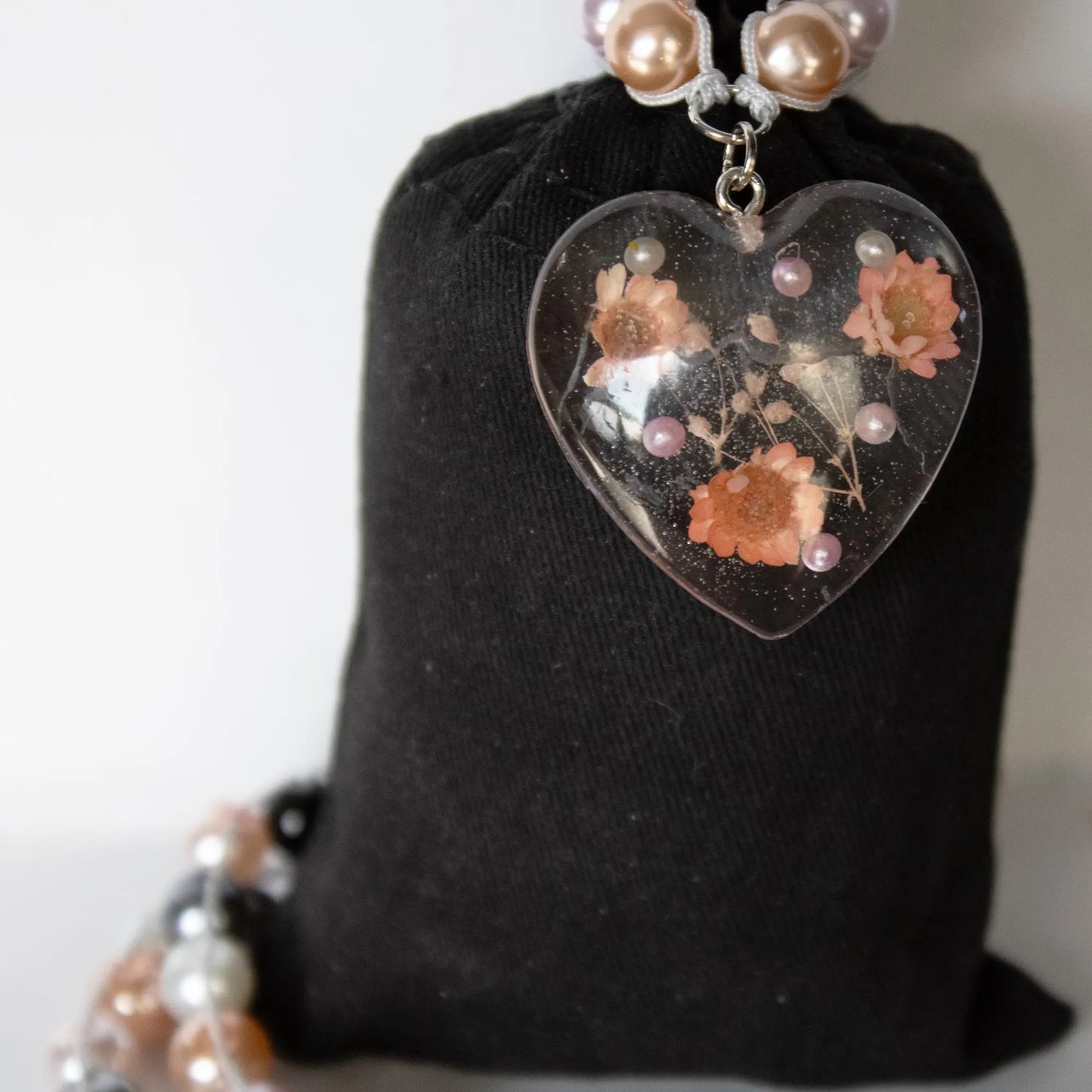 Clear Flower Heart Necklace