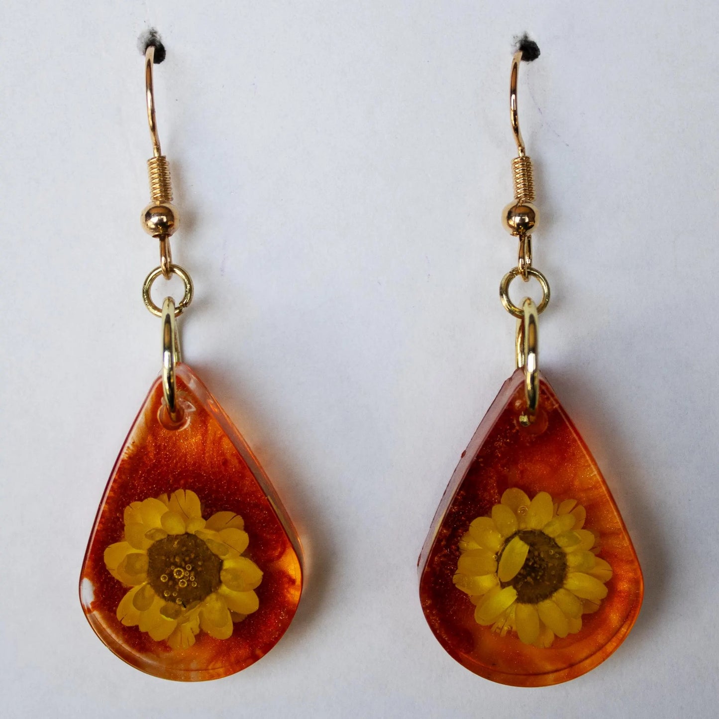 Orange Sunflower Teardrop Earrings