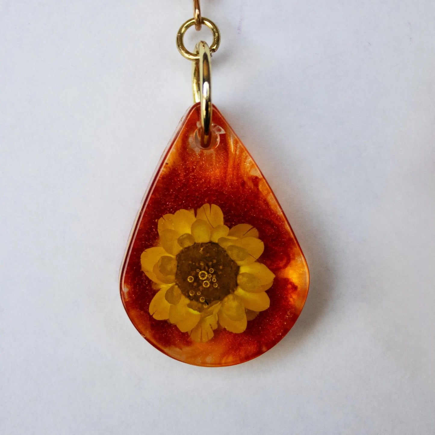 Orange Sunflower Teardrop Earrings