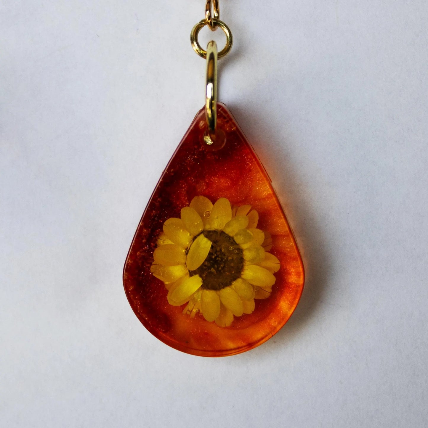 Orange Sunflower Teardrop Earrings