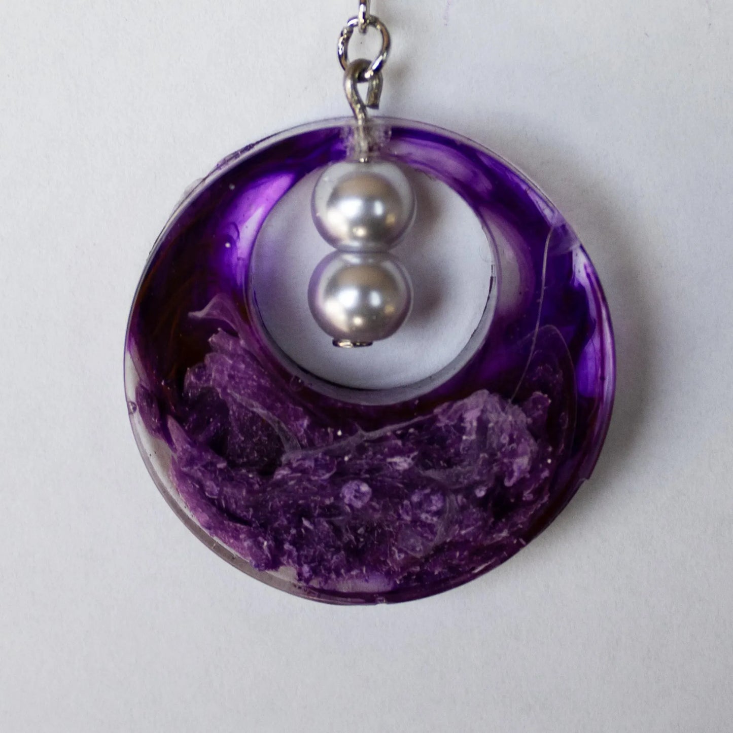 Purple and Silver Round Earrings